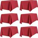 PureFit Pack of 6 Red Table Cloths 60 x 126 Inch, Stain and Wrinkle Resistant Table Linen for 6 Ft Rectangle Table, Polyester Table Covers for Dining Table, Wedding, Party, Banquet and Camping