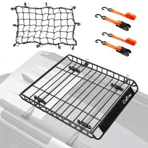 Roof Rack Basket 51 X 36 X 5 Upgraded Universal Rooftop Cargo Basket, Heavy Duty 250LB Cargo Basket Car Roof Basket for SUV, Truck, Cargo Net with Attachment Hooks, 2pcs Ratchet Straps