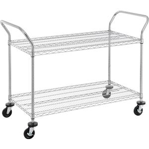 Finnhomy 2-Tier Commercial Grade Rolling Cart, Heavy Duty Utility Cart, Carts with Wheels and Handles, Kitchen Cart on Wheels, Metal Serving Cart with 700 lbs Capacity, Shelf Size NSF, 23.6"D x 55.1"W x 39.3"H