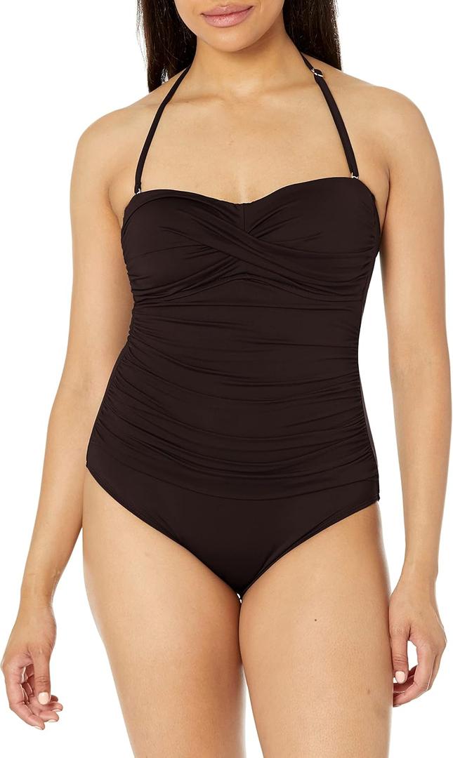 Anne Cole Women's Twist Front Shirred One Piece Swimsuit (6, Black)