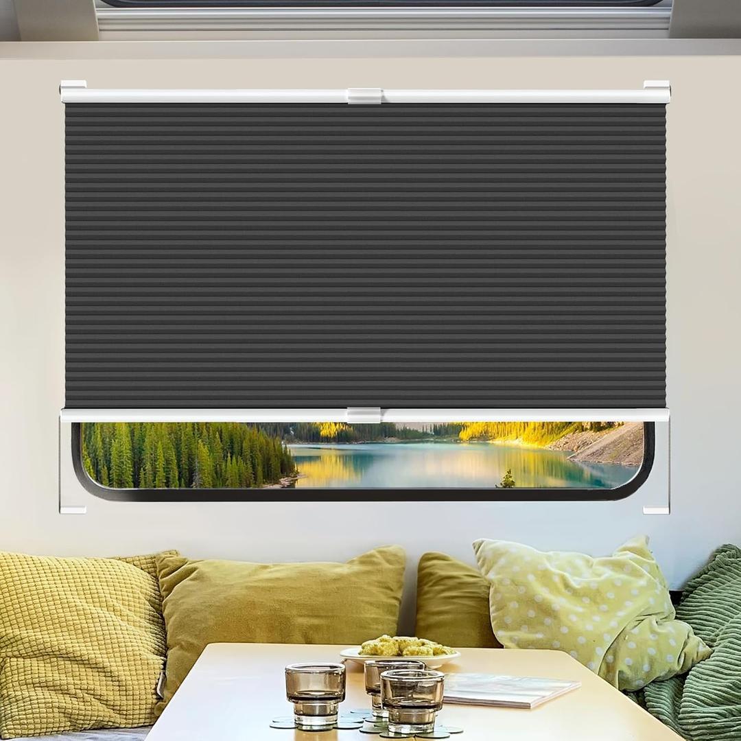 LazBlinds RV Blinds, Top Down Bottom Up (TDBU) RV Blinds Cellular Shades, RV Blinds Pleated Shades, RV Window Shades for Camper Travel Trailers, 26" W x 24" L, Black