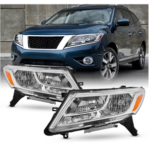 AKKON - Fit 2013 2014 2015 2016 Nissan Pathfinder 13-16 Halogen Type OE Style Headlights Headlamps Driver Passenger Chrome Housing Pair