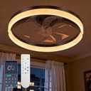 Ceiling Fans with Lights and Remote, 19" Flush Mount Low Profile Ceiling Fan, 3-Color Dimmable LED Fandelier, 6-Speed Reversible Ceiling Fan for Living Room, Bedroom & Kids Room (F002, Black)