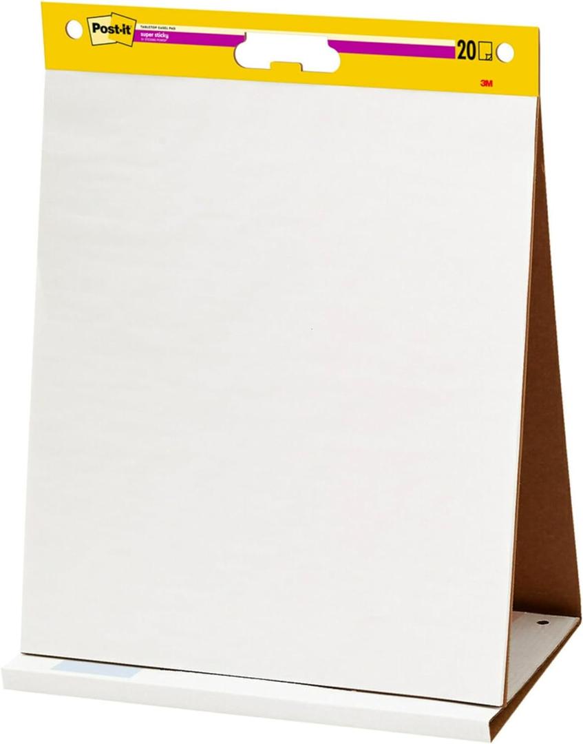 Post-it Super Sticky Tabletop Easel Pad, Great for Virtual Teachers and Students, 20 x 23 Inches, 20 Sheets/Pad, 1 Pad (563R), Portable White Premium Self Stick Flip Chart Paper, Built-in Easel Stand