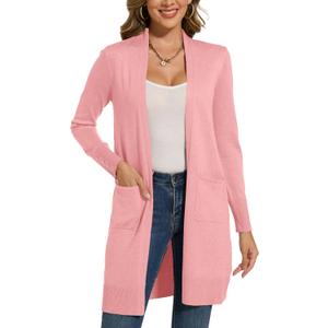 Spicy Sandia Women's Long Dressy Cardigan Sweaters with Pockets Lightweight Duster Coat (Medium, Pink)