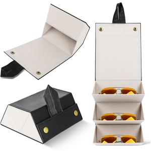 Travel Sunglasses Organizer, Sunglasses Travel Case for Multiple Pairs, Multiple Glasses Travel Case for Women, Men (Black & 6.5*6.1*3.0 Inch)
