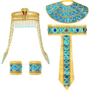 Geyoga 4 Pieces Women's Egyptian Costume Accessories Included Egyptian Princess Headband Snake Headpiece Belt Wristbands