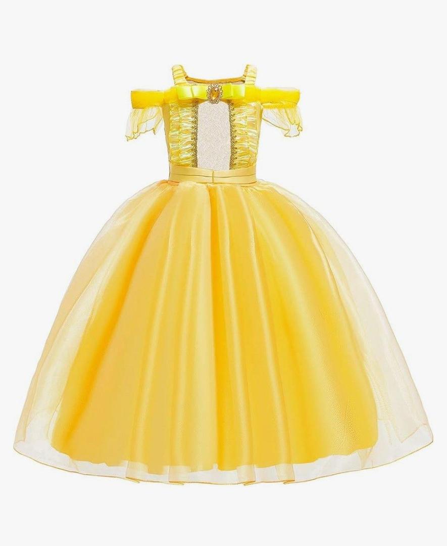Berlune Princess Costumes for Girls Princess Dress up Accessories for Kids Cosplay Dress Halloween Party Birthday Outfit(45Y,Yellow)