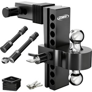 Adjustable Trailer Hitch for 2-Inch Receiver-8-Inch Drop/Rise,2" & 2-5/16" Ball Hitches for Trucks,18,500 LBS GTW, Heavy Duty Aluminum Tow Hitch with Anti-Theft Locking Pins,Black