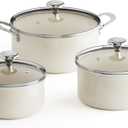Redchef Cooking Pot Set Induction 5Qt, Saucepan Set 2.5/3.5Qt Nonstick Ceramic Cookware Set, Compatible All Cooktops, Even Heat, Stay-Cool Handles, Oven/Dishwasher Safe, PTFE PFAS Free (Beige)