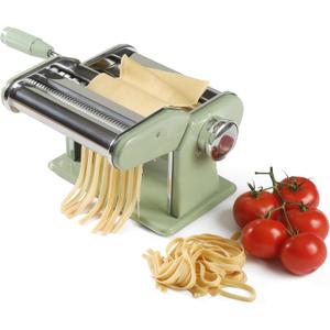 Sur La Table Kitchen Essential Va Bene Manual Pasta Maker Machine Noodle Maker w/Rollers & Cutters - Spaghetti, Fettuccini, Lasagna or Dumpling Skin - Stainless Steel/Juniper Green