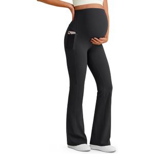 G4Free Women's BareFeel Maternity Flare Leggings (Medium, Black)