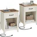 VASAGLE LIRY Collection - Farmhouse Nightstands with Charging Station, Set of 2 Bedside Tables, Side Tables with Drawer, Open Compartment, for Bedroom, Rustic White and Honey Brown ULET859K41