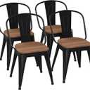 18 Inch Metal Dining Chairs,Arlunar Farmhouse Chairs Set of 4 Black Dining Room Chairs Stackable with Back and Wooden Seat bar stools