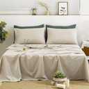 TUMEI 100% French Linen Sheets Queen Size, 4-Piece Linen Bed Sheet Set Queen, Breathable & Cooling, Soft & Durable, 16" Deep Pocket, 1 Flat Sheet, 1 Fitted Sheet, 2 Pillowcases (Queen, Natural Linen)