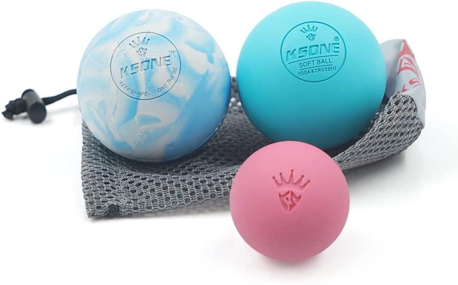 KSONE Massage Lacrosse Balls -Massage Balls for Myofacial Release&Trigger Point Therapy-Set of 2-Hard Lacrosse Massage Ball &Soft Massage Ball with one mini Ball (Multi Blue)