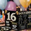 2 x Jumbo 16th Birthday Card for Women Men, Happy 16th Birthday Party Decorations for Her Him, Black Gold 16 Year Old Birthday Gifts for Son Daughter, Double-Sided with Two Stickers