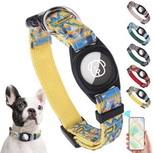 SCENEREAL Airtag Dog Collar for Small Medium Dogs, Dog Collar with Durable Airtag Holder, Compatible Apple Air Tag, Anti-Lost Adjustable Soft Comfortable Unique Style, Yellow XS (XS (Adjustable Neck 10.3"-12.2"))