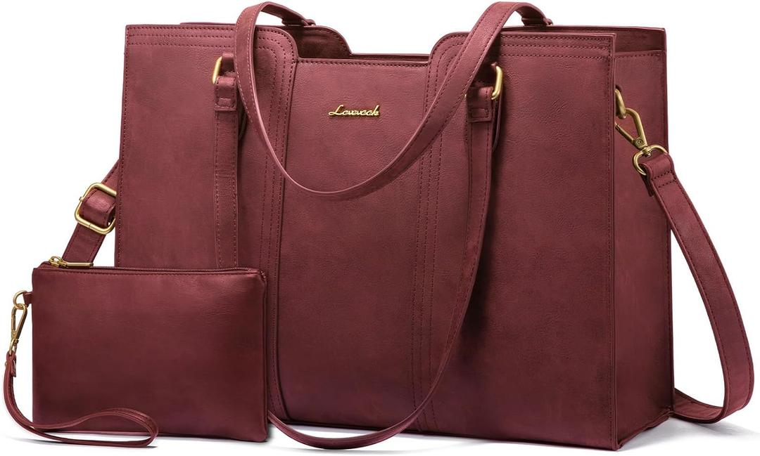 LOVEVOOK Laptop Bag for Women - Waterproof Work Bag for Women & Vintage Laptop Tote Purse with Wristlet