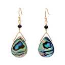 Hand Wrapped Tear Drop Abalone Shell Dangling Earrings for Women, Yellow Gold Plated