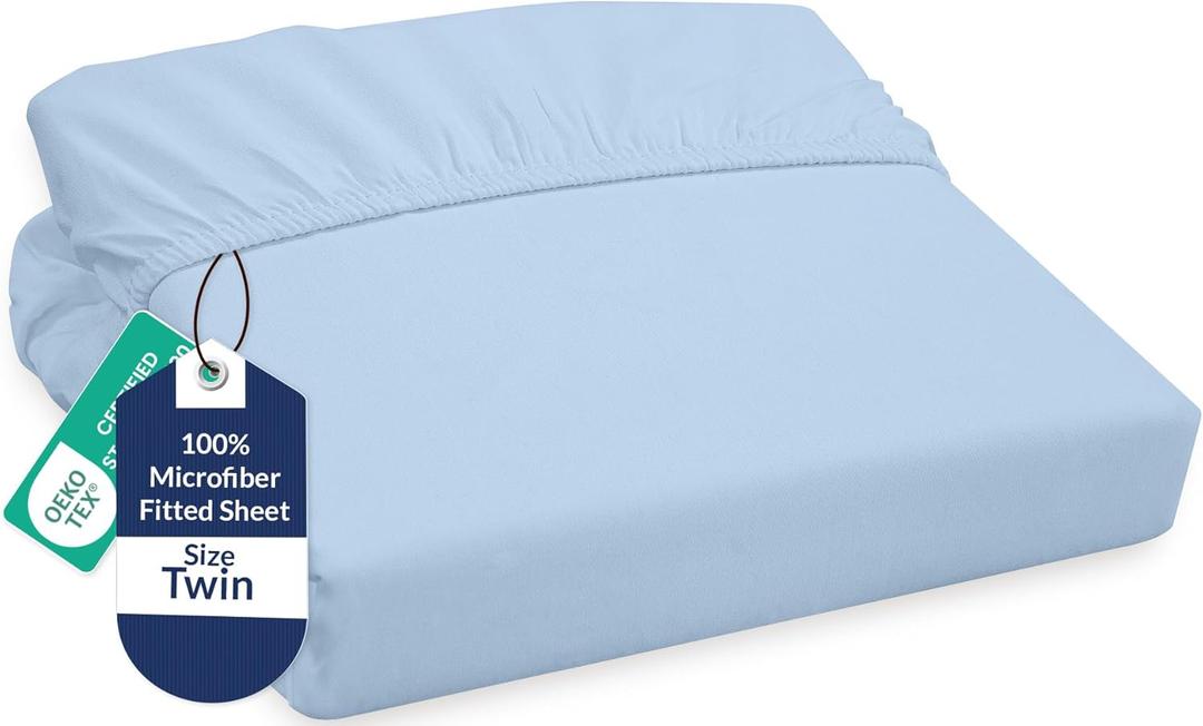 Royale Linens Fitted Sheet Twin - Ultra Soft 1800 Brushed Microfiber - Hotel Luxury Bottom Sheets - Wrinkle Free & Fade Resistant - Deep Pocket Fitted Sheet Only (Twin, Lake Blue)