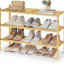 SONGMICS Bamboo Shoe Rack for Closet, Stackable Shoe Oragnizer with Modular Structure, Space-Saving Free Standing Shelf for Entryway Bedroom, 3-Tier, Holds 12-16 Pairs, Natural Color ULBS053YL01