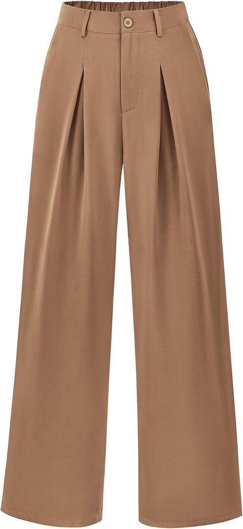 BTFBM Women High Waist Palazzo Pants Spring 2026 Casual Wide Leg Trousers Loose Work Office Business Suit Pant Pockets (Medium, Khaki)