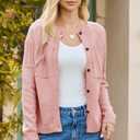 Dokotoo Cardigan Sweaters for Women 2025 Fall Outfits Long Sleeve Crochet Knit Sweaters (Pink, M)