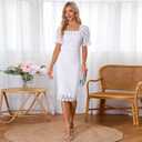 Cololura Elegant Sexy Floral Lace Short Sleeve Off Shoulder Evening Gown Party Formal Bodycon Midi Dress (White, M)