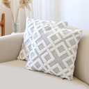 HAMUR Pack of 2 Boho Beige Decorative Throw Pillow Covers, 18x18 inches Soft, Durable Cushion Covers for Sofa, Couch, Living Room, Bedroom Bohemian Style Mila Design, Grey