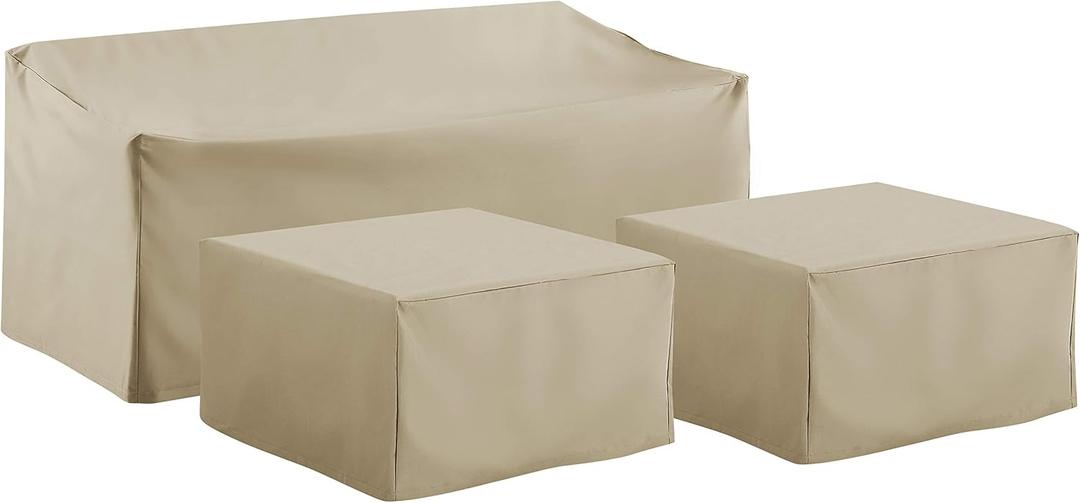 Crosley Furniture Patio Furniture Covers, Waterproof 3-Piece Cover Set for Outdoor Sectional Sofa Sets, Tan