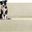 KEKUOU Stretch Oversized Sofa Slipcover 1 Piece Couch Sofa Cover (94"-110") Furniture Protector 4 Seater Sofa with Elastic Bottom for Kids,Pet Jacquard Checked Pattern Fabric(X Large, Beige)