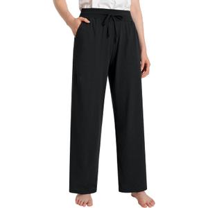 Latuza Women's High Waisted Lounge Pants Petite Length Wide Leg (2XL, Black)