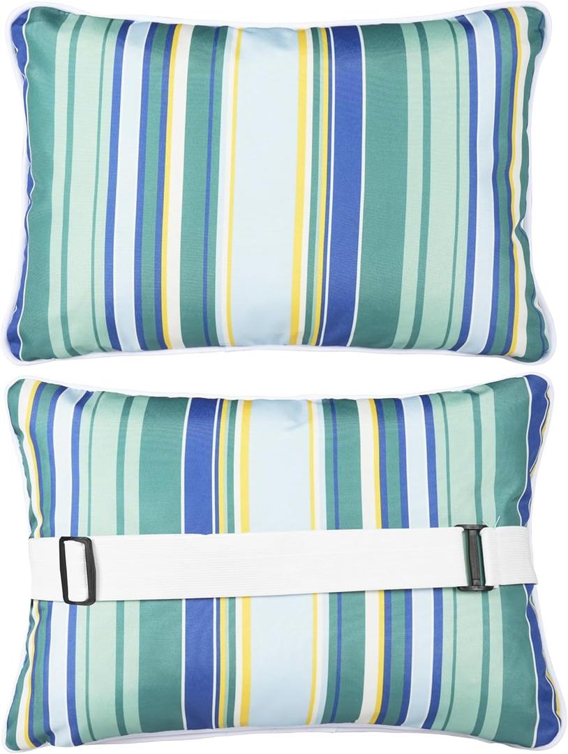 Enipate Outdoor Chaise Lounge Head Resting Pillows with Insert, Pack of 2 Water Resistant Headrest Pillows with Adjustable Strap for Pool Patio Chairs Beach Chair