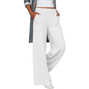 Womens Casual Wide Leg Pants Solid High Waisted Loose Cozy Pants Comfy Lightweight Pants with Pockets 160