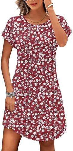 PLOKNRD Women's Casual Dress Summer Short Sleeve T-Shirt Dress Crew Neck Basic Dresses 2025, XL