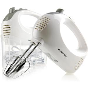 OVENTE 5-Speed Electric Hand Mixer with Stainless Steel Mixing Whisk, Snap-On Storage Case, Portable & Lightweight 150W Motor, Compact Handheld Mixer for Baking, Blending or Cooking, White HM151W