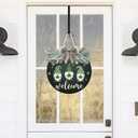 St Patrick's Day Welcome Sign Wreath For Front Door Decor Shamrock Hanging Door Sign Gnomes Pattern With Greenery & Bow Wooden Round St Patricks Day Decoration For The Home Farmhouse Decor 12x12 Inch (Black)