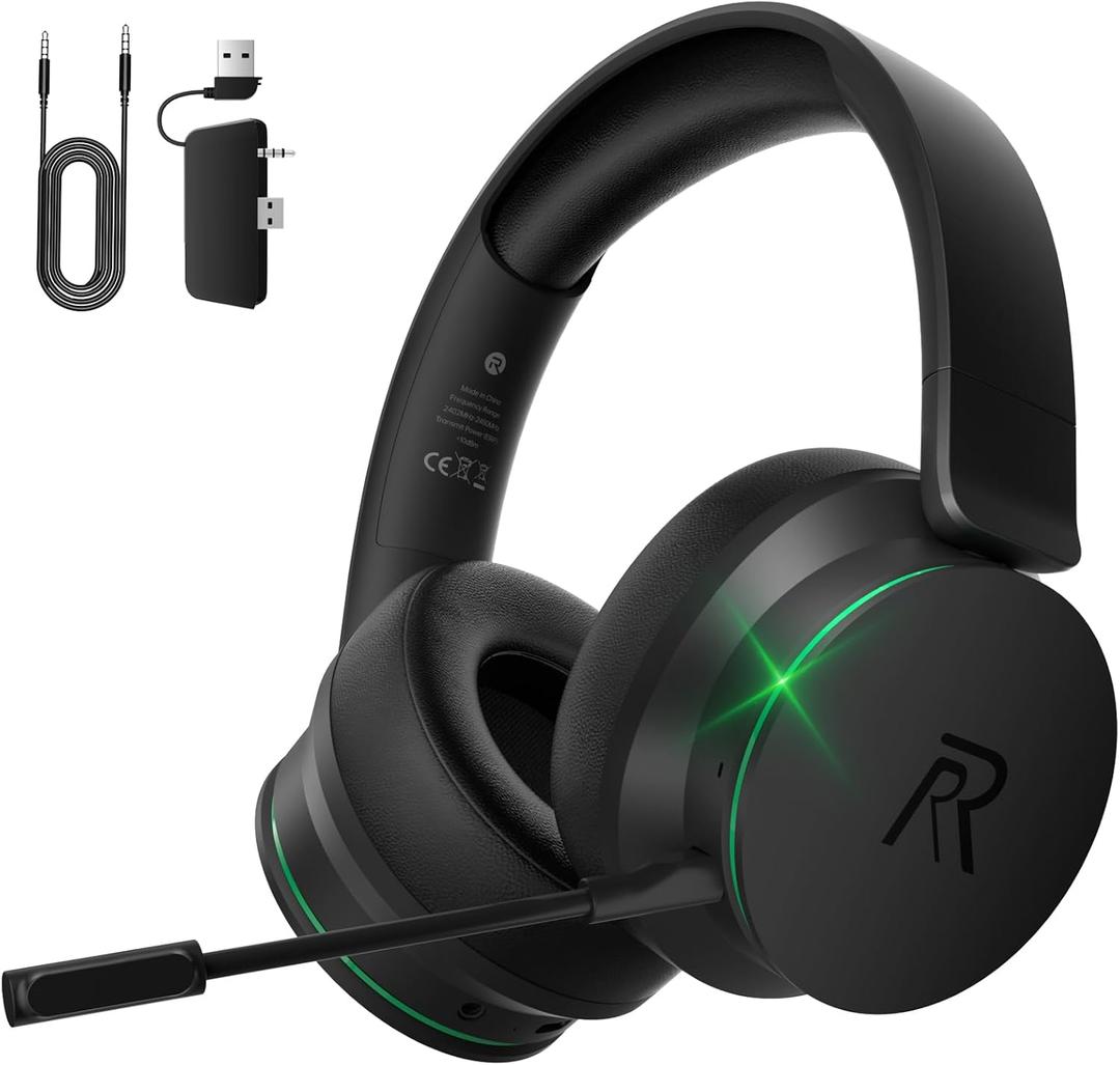 RYR Wireless Gaming Headset for Xbox Series X|S, Xbox One, PS5, PS4, Mac, Bluetooth 5.3, 3D Surround Sound, Rotatable Earmuffs, Gaming Headphones with Noise Canceling Microphones-Blackgreen (BlackGreen)