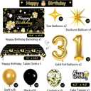 31st Birthday Decorations for Him, 31 Birthday Decorations Include Black and Gold Backdrop Banner, Tablecloth, Gold 31 Number Balloons, Explosion Star Balloons
