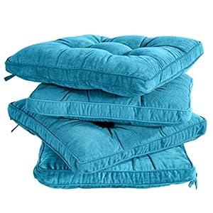 Tiita Dining Chair Seat Cushions 18x18 Inch Office Chair Pads Square Floor Pillows Pad for Outdoor Kitchen Dining Chairs with Ties Set of 4 (Blue)