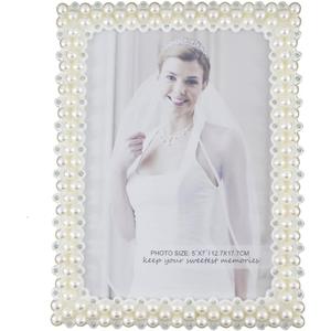 Romantic White Pearl and Crystal Decorated Plastic Family Picture Frame (5x7, Rectangular)