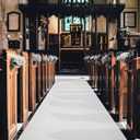 J&A Homes White Wedding Aisle Runner - Professional-Grade Nylon, Includes Tape Double-Sided Adhesive - Disposable Scroll Pattern Runner Great for Indoor or Outdoor Weddings, Prom, Parties, 3' x 50'