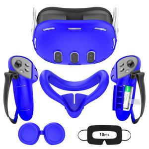 VR Silicone Case for Meta Quest 3, Design Upgraded Accessories for Oculus Quest 3, Face Cover, Controller Grips, Shell Cover, Lens Cover, Disposable Eye Cover (Blue)