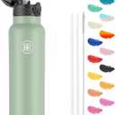 Han's Bottle Sports Water Bottle - 24 Oz, Straw Lid, Leak Proof, Vacuum Insulated Stainless Steel, Double Walled, Thermo Mug,Pine Green
