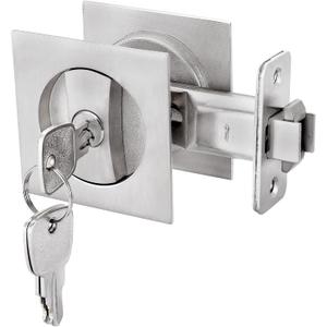 Malimali Pocket Door Lock, Pocket Door Hardware Square Door Lock for Privacy Sliding Door Bifold Door Locks and Pulls Handles Replacement Hardware (Brushed Steel, Entry Lock with Key)