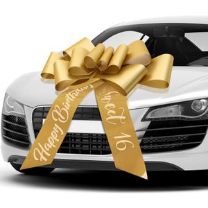 Wonderjune 30 Inch Big Car Bow - Giant Sweet 16 Birthday Bow Gift Wrapping Decoration for Surprise Party, Birthday Decorations(Gold)