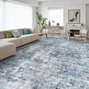 Soalmost 12x15 Washable Area Rug Blue/Grey Neutral Abstract Living Room Large Carpet Non Slip Bedroom Indoor Office Dining Room Low Pile Thin Rug