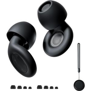 30dB Reusable Noise Cancelling Ear Plugs for Sleeping, Travel, Focus, Work, Concerts - Silicone Hearing Protection Earplugs with 8 Ear Tips, Storage Case and Lanyard (Black) (Medium)