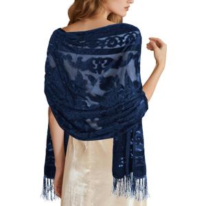 E-Clover Lace Shawl Velvet Scarfs Shawls and Wraps for Evening Dresses Wedding Shawl Wraps for Dress Accessories Winter (Blue)